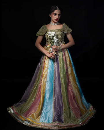 Multi-Color 3-Piece Crochet Tissue Lehenga – Iraah For Women